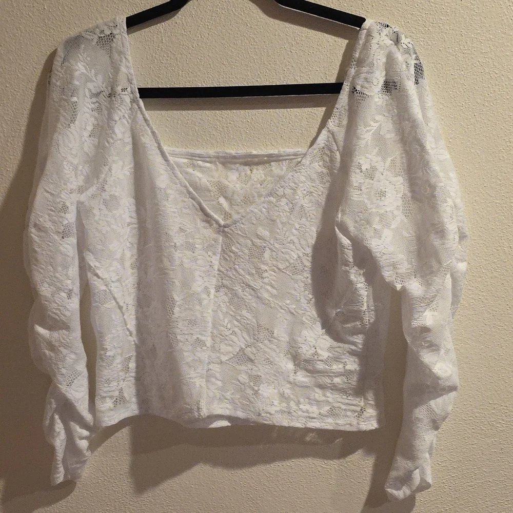 NWOT Free People Rotation Layering Ruched White Lace Sheer Top Size L